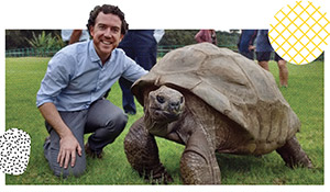 Dr. Kevin O’Brien hangs out with St Helena’s most famous resident, Jonathan, estimated to be born in 1832 and considered the world’s oldest terrestrial animal.