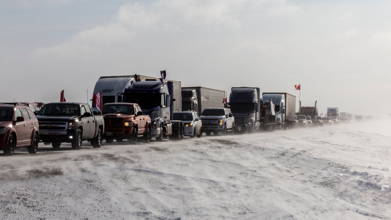 Traffic jam of trucks