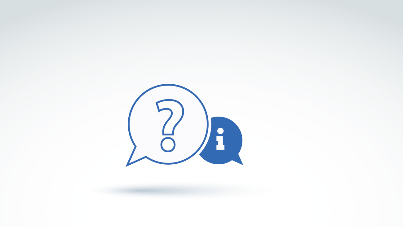 two thought bubbles with a question mark and an i for information