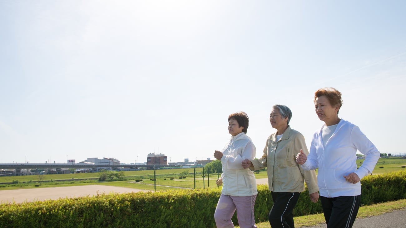 Group of older women walking together