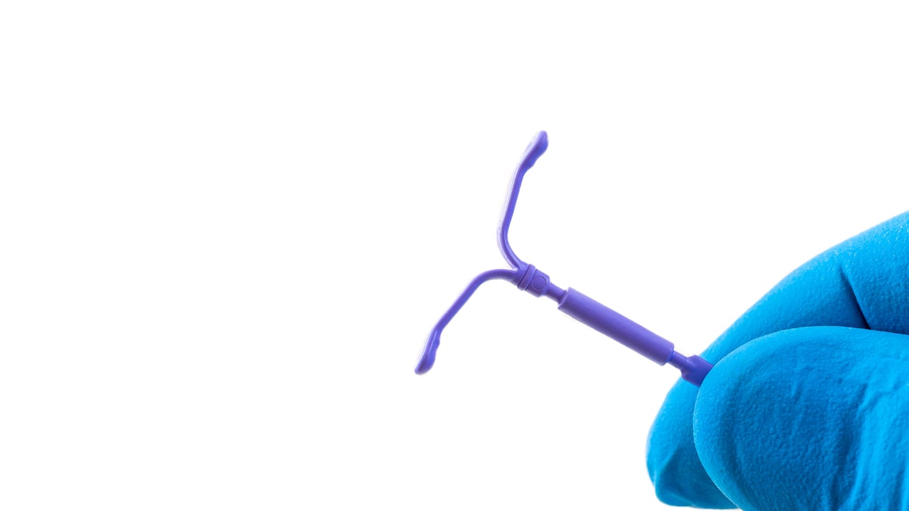 a blue intrauterine device