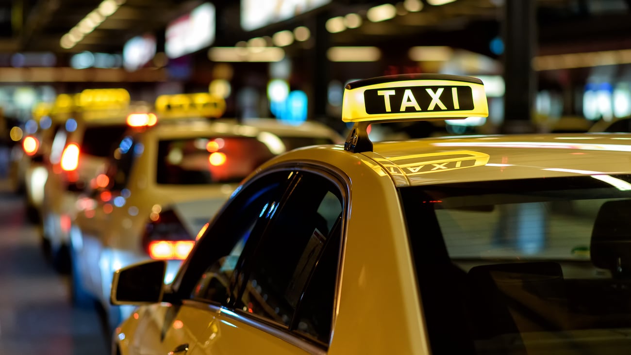 Taxi in a row of other taxis