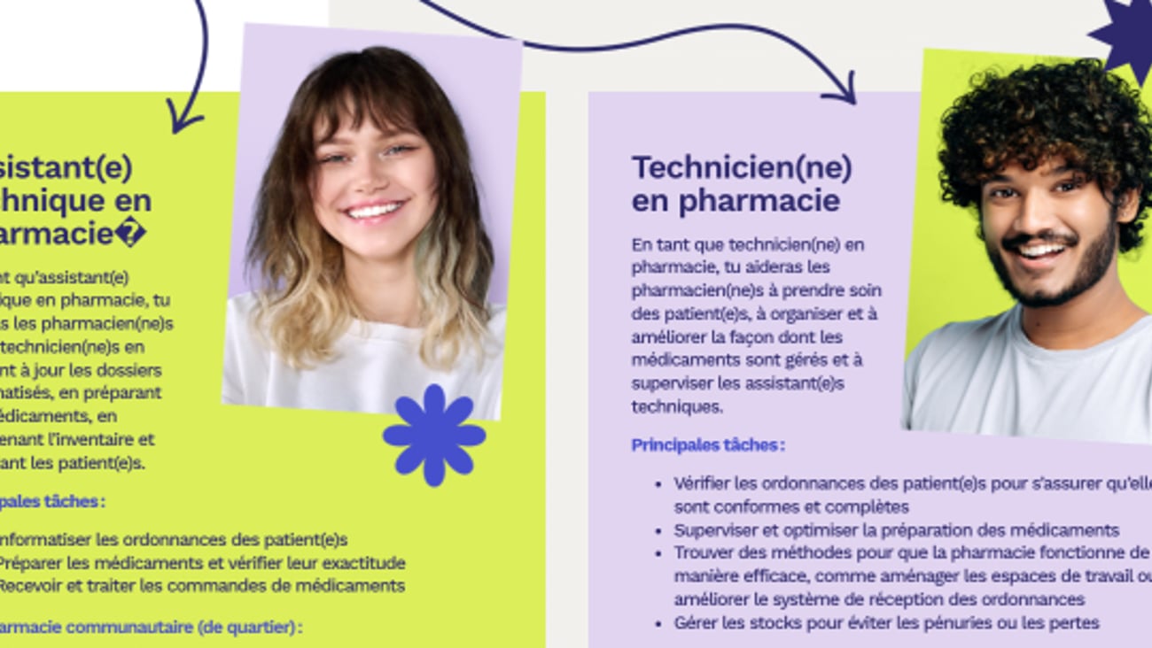 screen capture of information on two pharmacy jobs, each with smiling young person