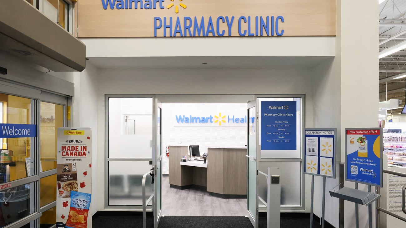 Photo of the entrance to a Walmart clinic