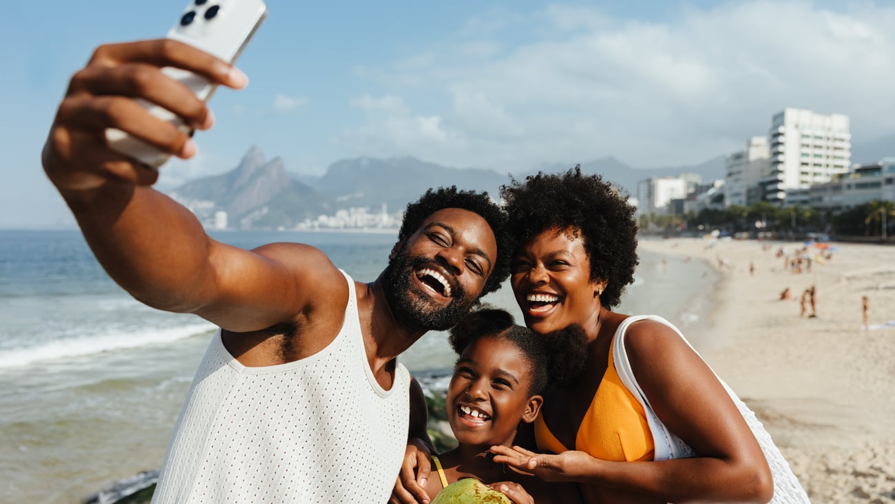 Vacationing family taking a selfie