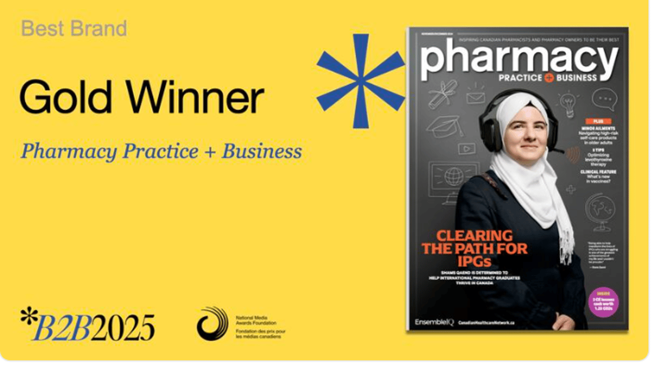 Yellow background and pic of Pharmacy Practice + Business cover