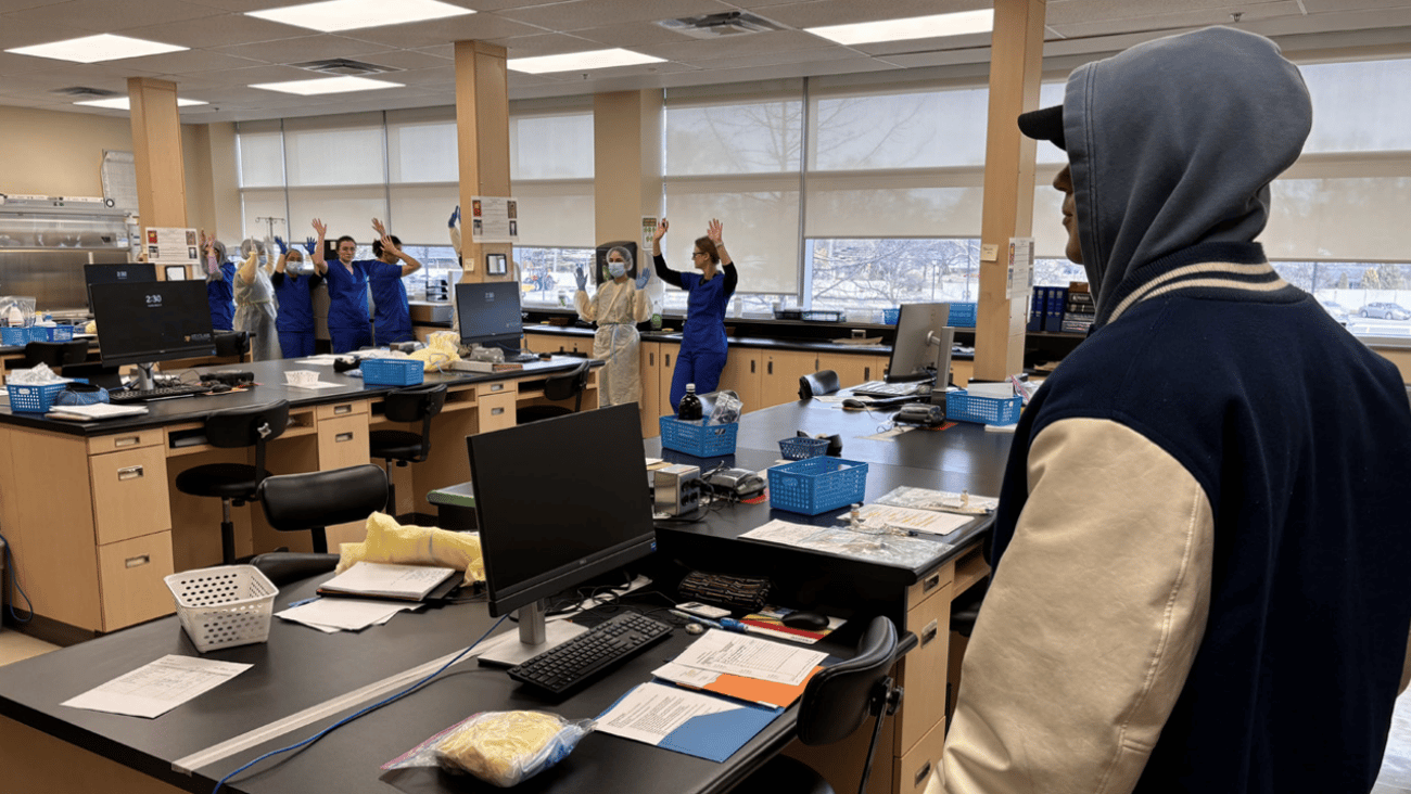 Staged robbery in pharmacy tech class