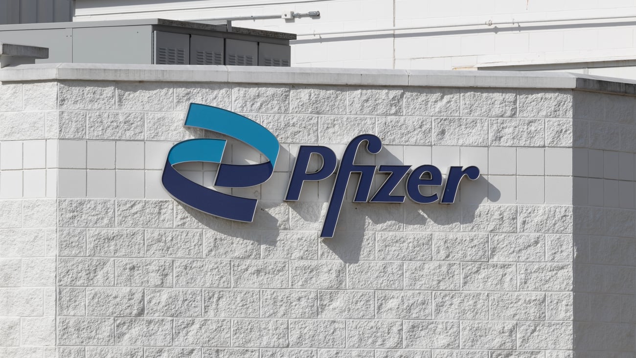 The Pfizer logo seen outside its offices.