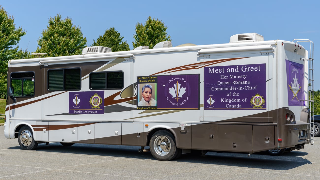 An RV promoting Romana Didulo, the self-proclaimed "Queen of Canada" in Saint John, N.B.