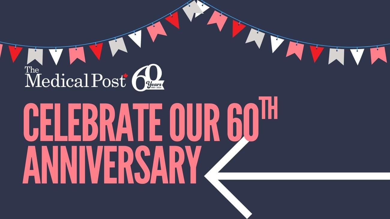 banner with type reading The Medical Post, Celebrate our 60th anniversry