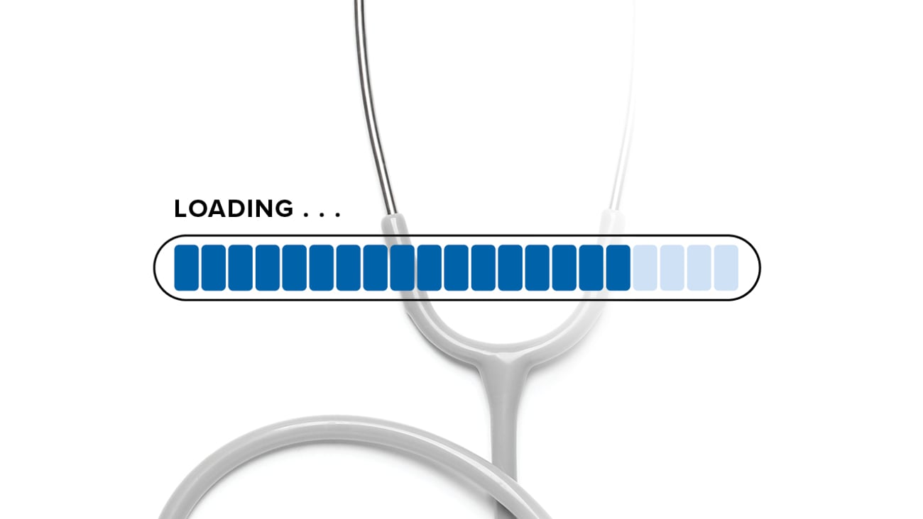 A digital buffering measurement tab superimposed on a stethoscope