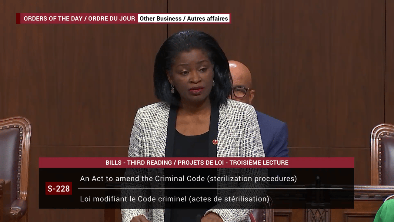 Senator Amina Gerba speaks in the Senate chambers on Oct. 1, 2025. (Senate of Canada)