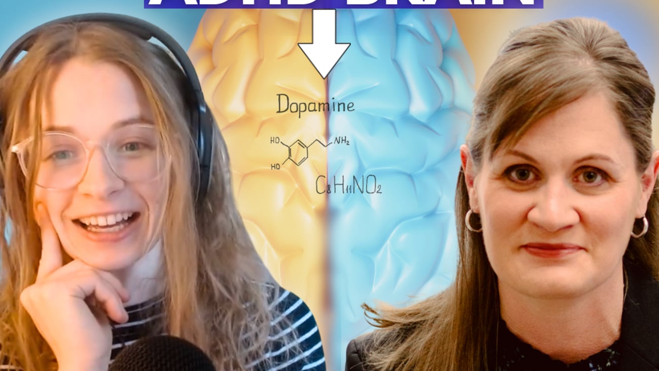 Two women (Annika Angelo and Lindsay Sixon) overlaid on image of a brain