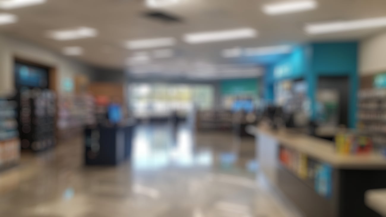 Out of focus picture of a modern pharmacy