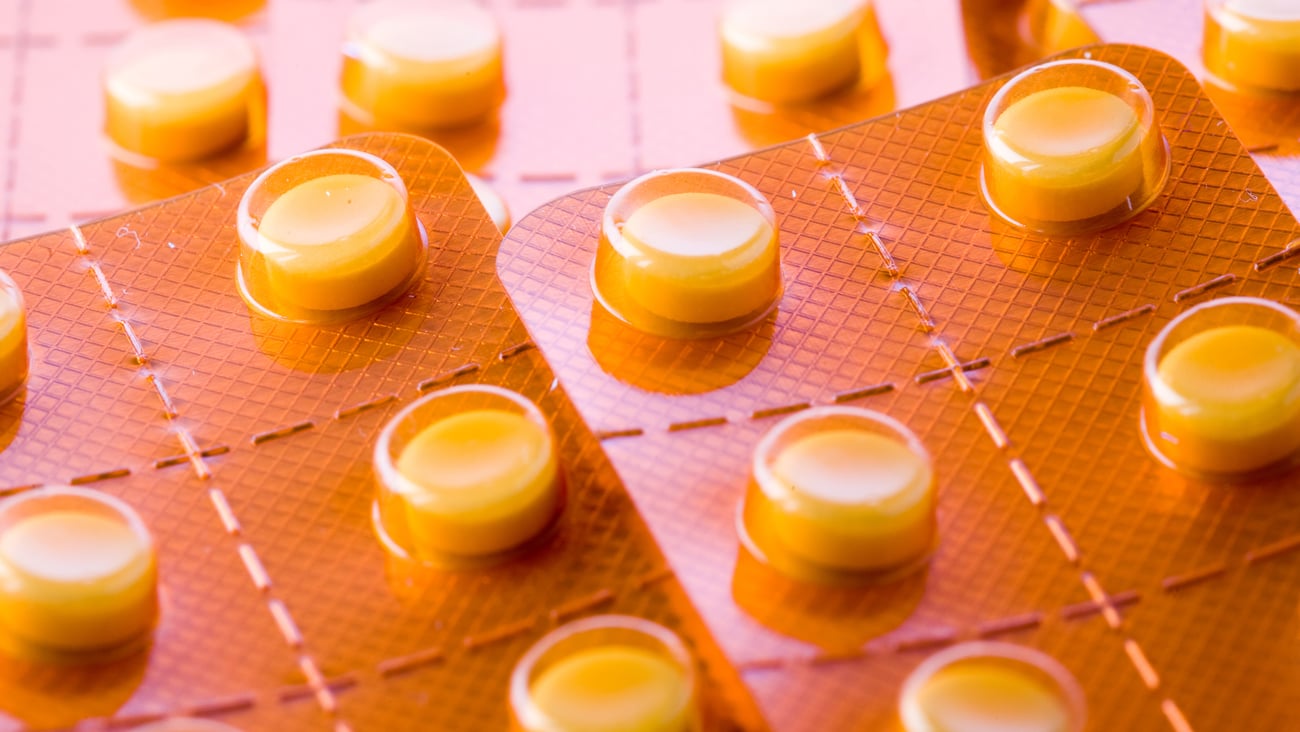 Blister packs of yellow pills