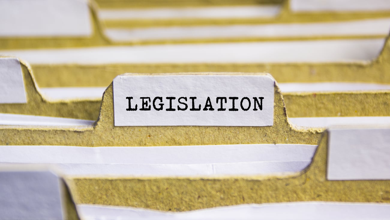 Close up of file folders with one highlighted labelled as legislation