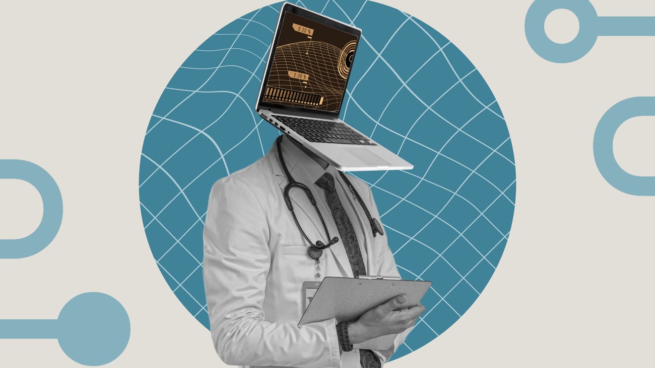 A doctor with a laptop as his head.