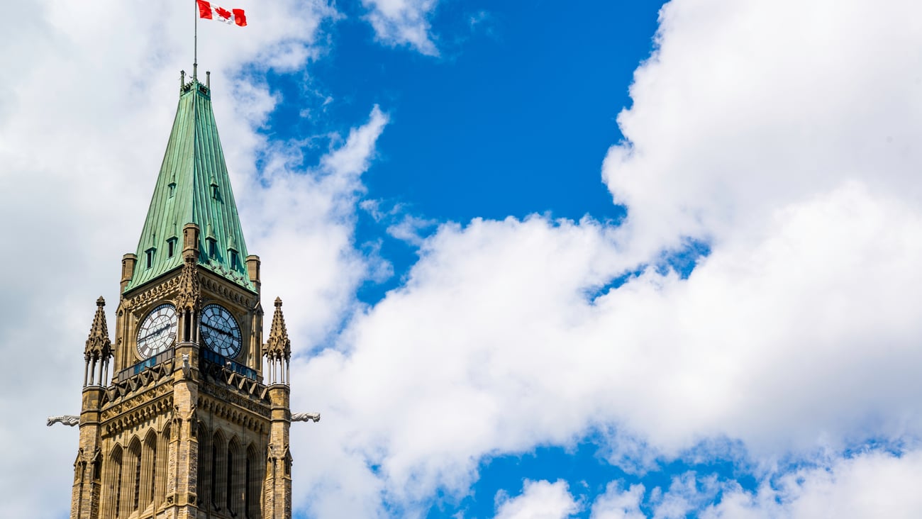 The clock tower on Parliament Hill in Ottawa