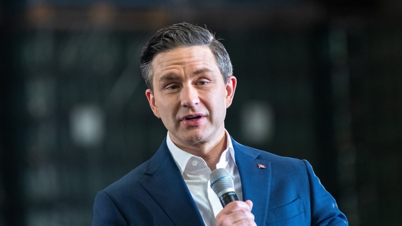 Conservative Party Leader Pierre Poilievre speaks at a rally in Penticton, B.C., April 5, 2025