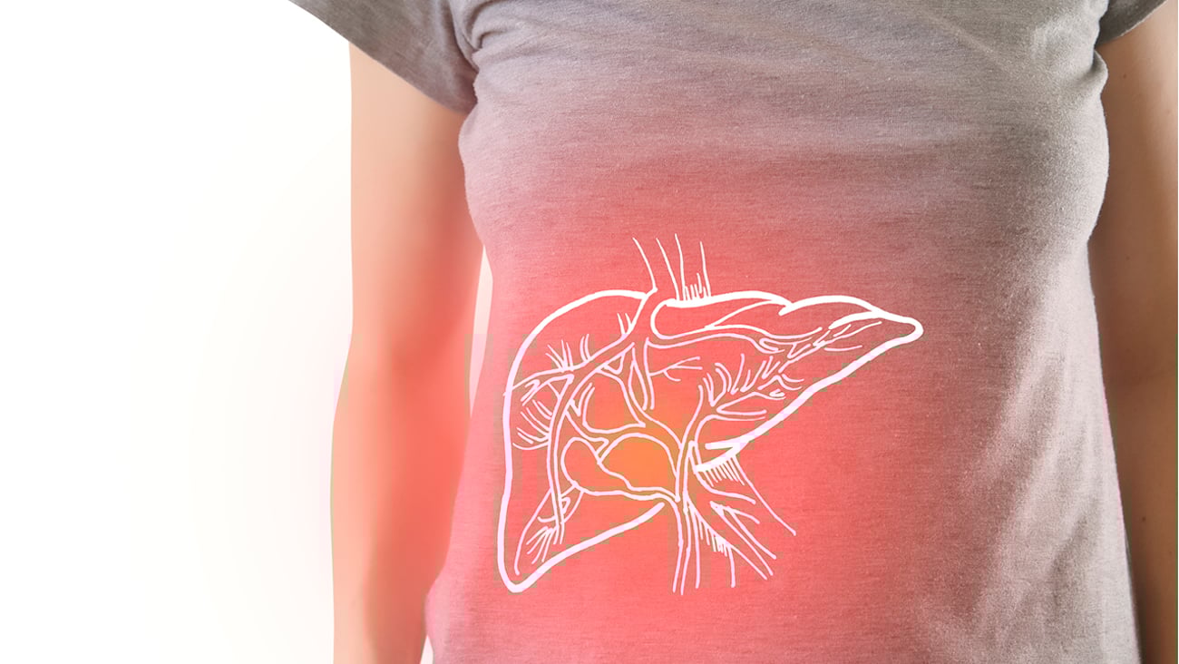 A cartoon of a liver superimposed over a woman