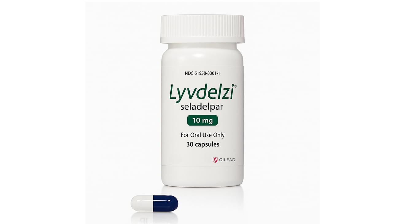 Bottle of medication: Lyvdelzi for primary biliary cholangitis