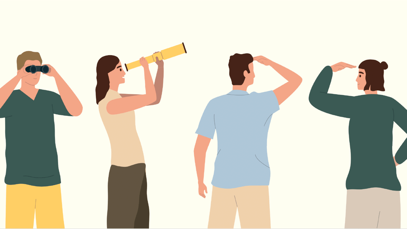 people looking with binoculars