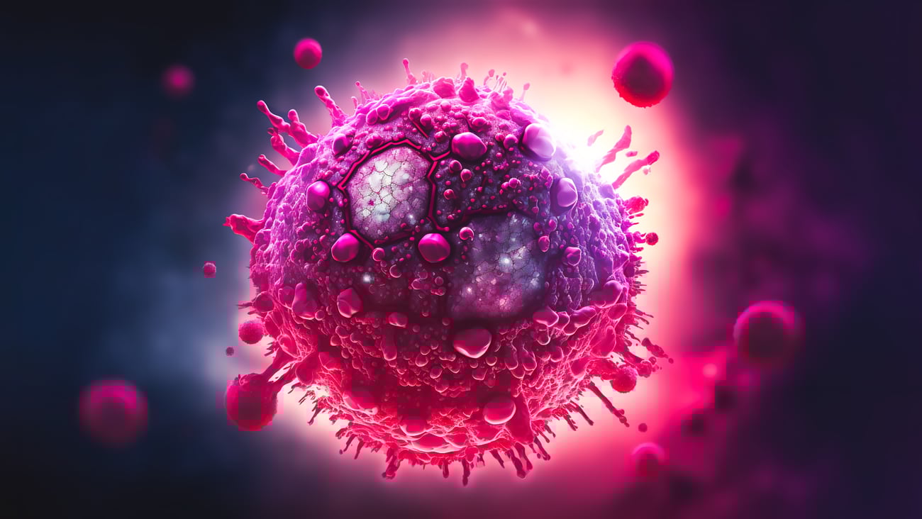 HIV virus floating with DNA background