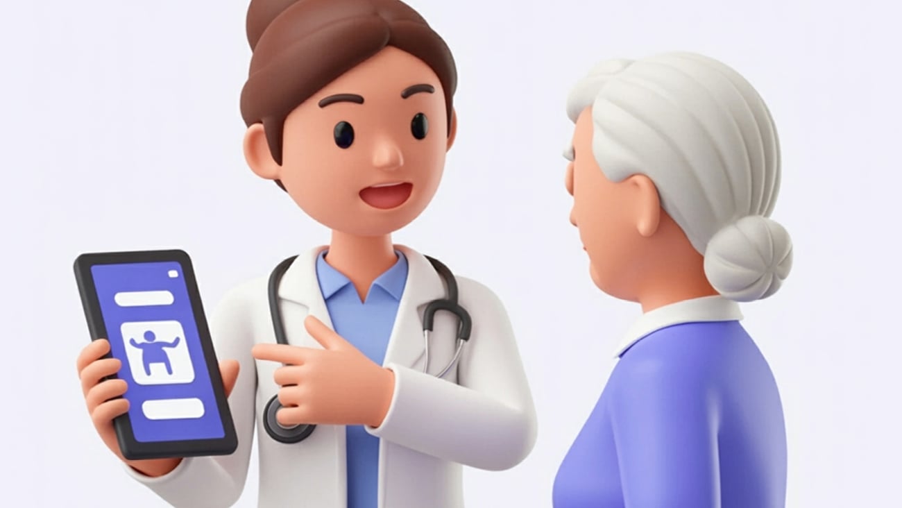 A young woman pharmacist explaining the veracity of something on an older patient's phone