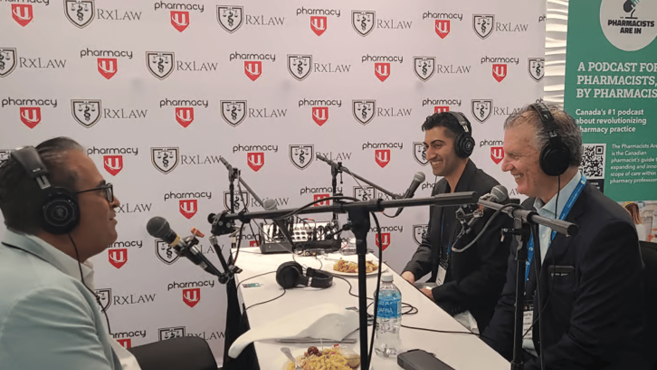 Men chatting on a podcast