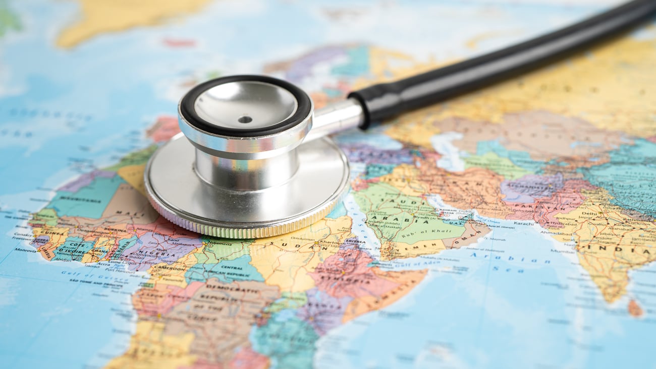 A stethoscope on a globe.
