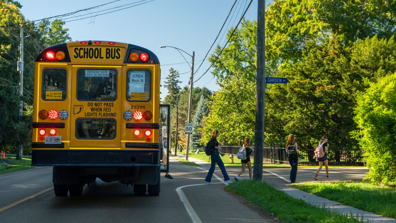 A school bus drops off children in Grimsby, Ont.