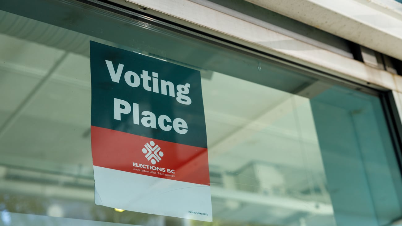 An Elections BC sign marking a polling station for the British Columbia provincial election.