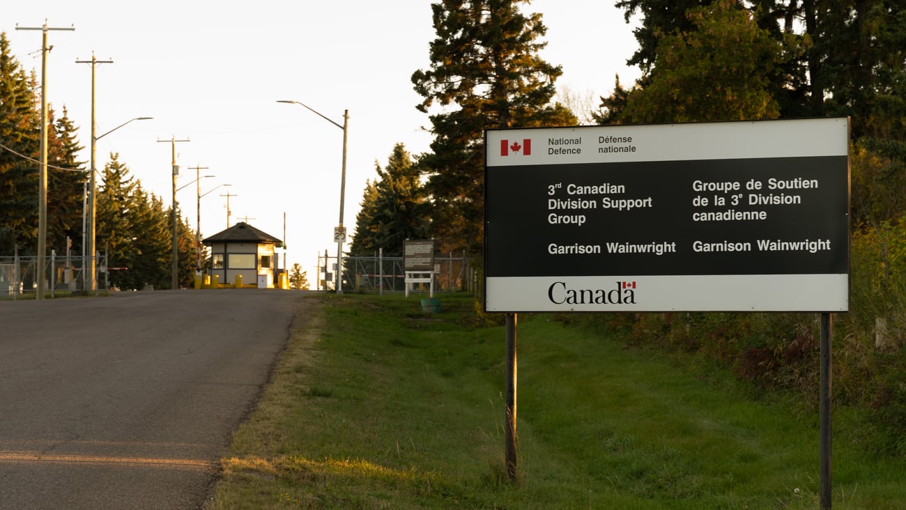The entrance gate to CFB Wainwright.