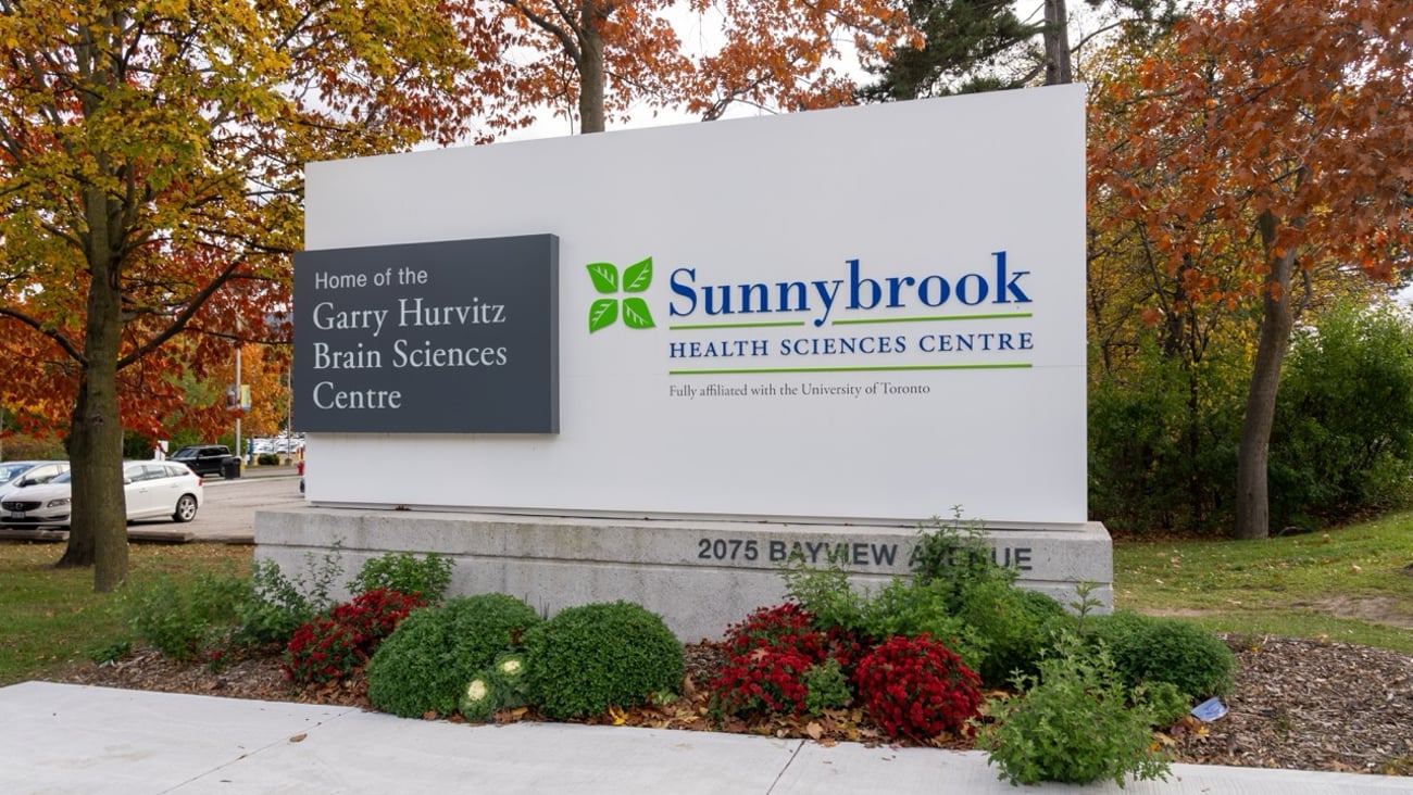 Signage in front of Sunnybrook hospital in Toronto.