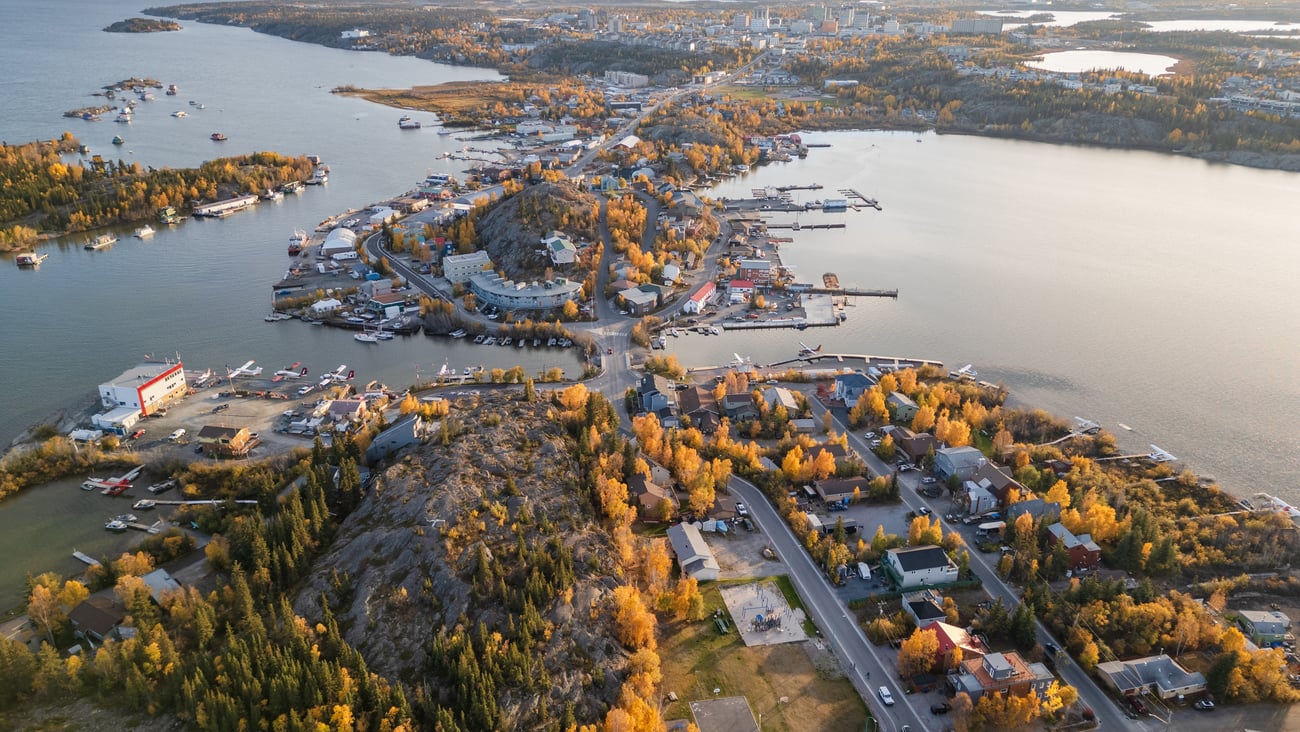 Aerial view of Yellowknife Bay in the Northwest Territories.