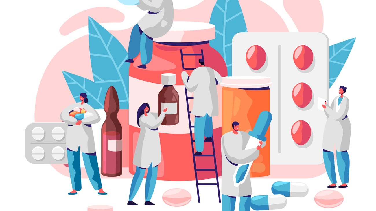 Pharmacy Business Medicine Drug Store Character. Pharmacist Care for Patient. Professional Pharmaceutical Science. Online Pill Drugstore Infographic Background. Flat Cartoon Vector Illustration; Shutterstock ID 1328892908