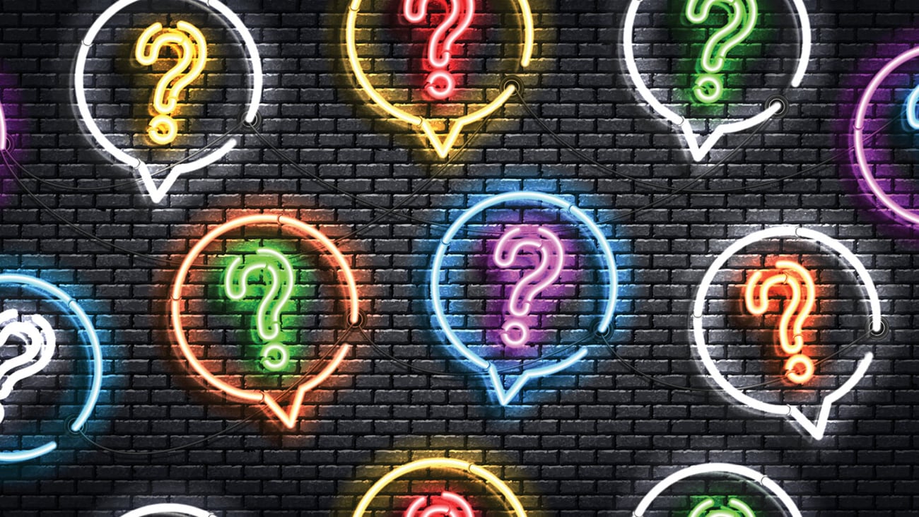 Vector realistic isolated neon sign of seamless pattern with questions for template decoration and covering. Concept of trivia night and question.; Shutterstock ID 1841770465