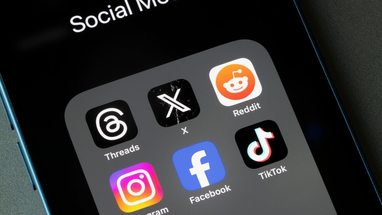 Portland, OR, USA - Oct 26, 2023: Assorted social media apps, including Threads, X, Reddit, Instagram, Facebook, and TikTok, are seen on an iPhone.; Shutterstock ID 2380416491