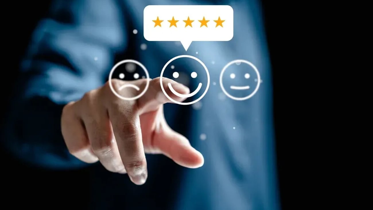 Evaluations Satisfaction after service online, user give ratings to service experience on the online application, customers choose review rating scores excellently; Shutterstock ID 2475446167