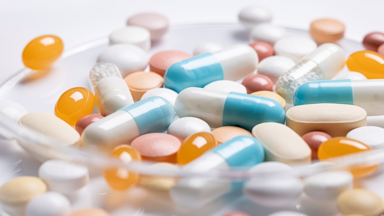 Medical medicine in a petri dish. Various types of drugs.; Shutterstock ID 2523522059