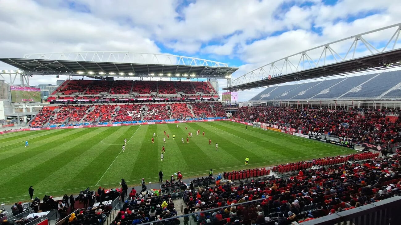 Toronto, ON, Canada - March 14, 2026: A view of the full BMO field stadium, highlighting the new stands for the World Cup expansion, during the Toronto FC vs. Red Bull New York MLS regular season match at BMO Field.; Shutterstock ID 2755268001