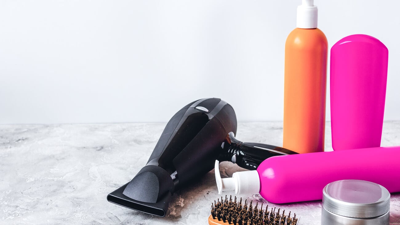 cosmetics for women hair care and spa in bathroom; Shutterstock ID 615823055