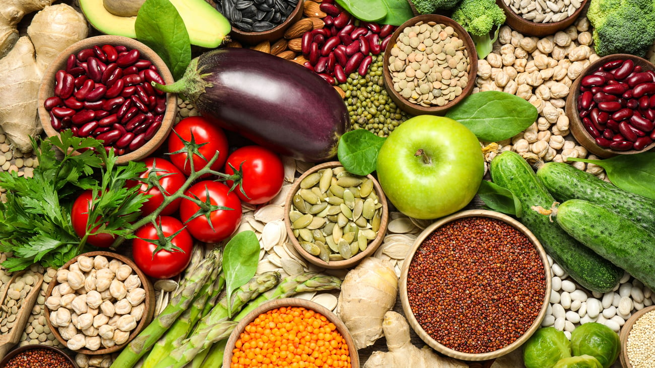 Pile of different fruits and vegetables