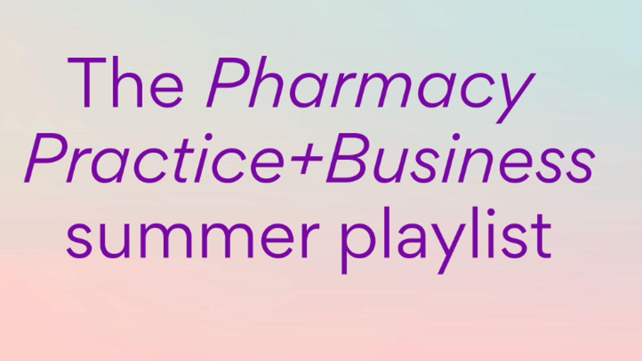 Sunset background with message announcing the Pharmacy Practice playlist for summer