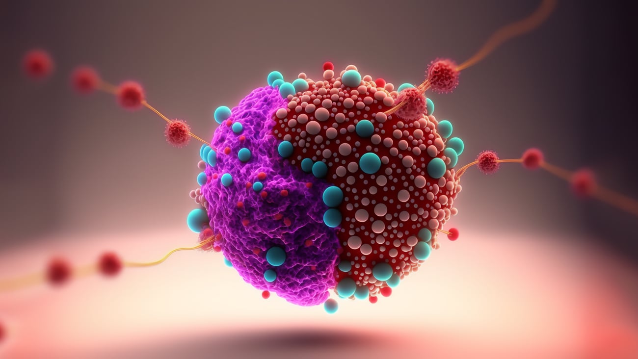 Illustration of microscopic tumour and cancer cells
