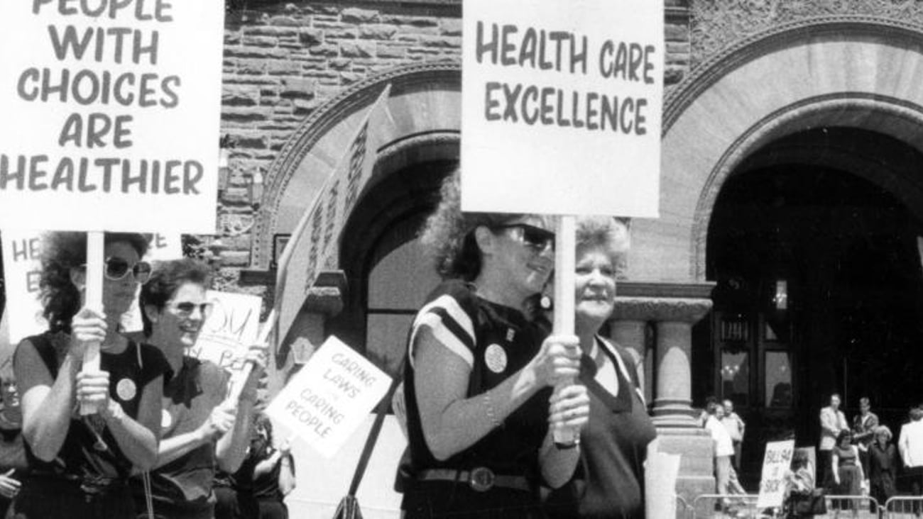 Protestors in 1980s.