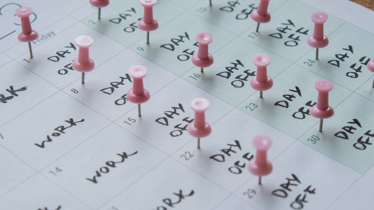 A calendar showing a four-day workweek.