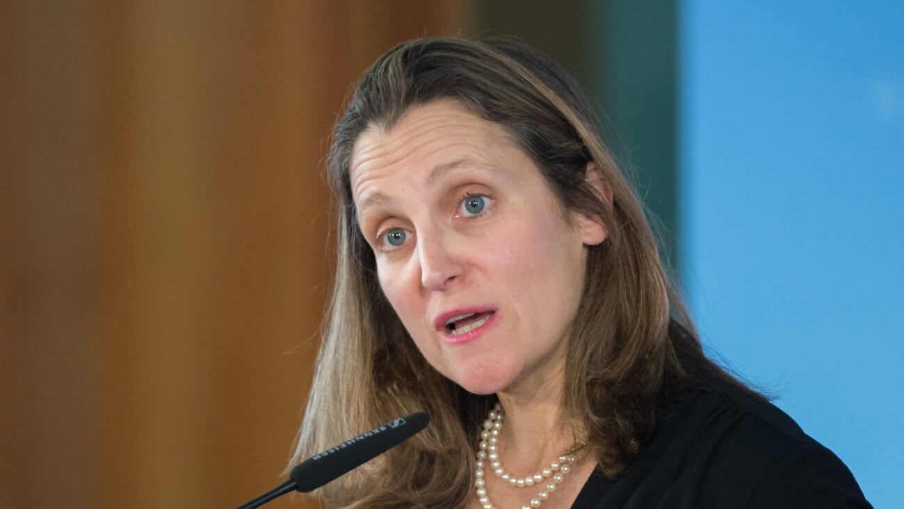 Berlin, Germany, 2018-04-17: Chrystia Freeland answers questions at a press conference in Berlin; Shutterstock ID 2137840307