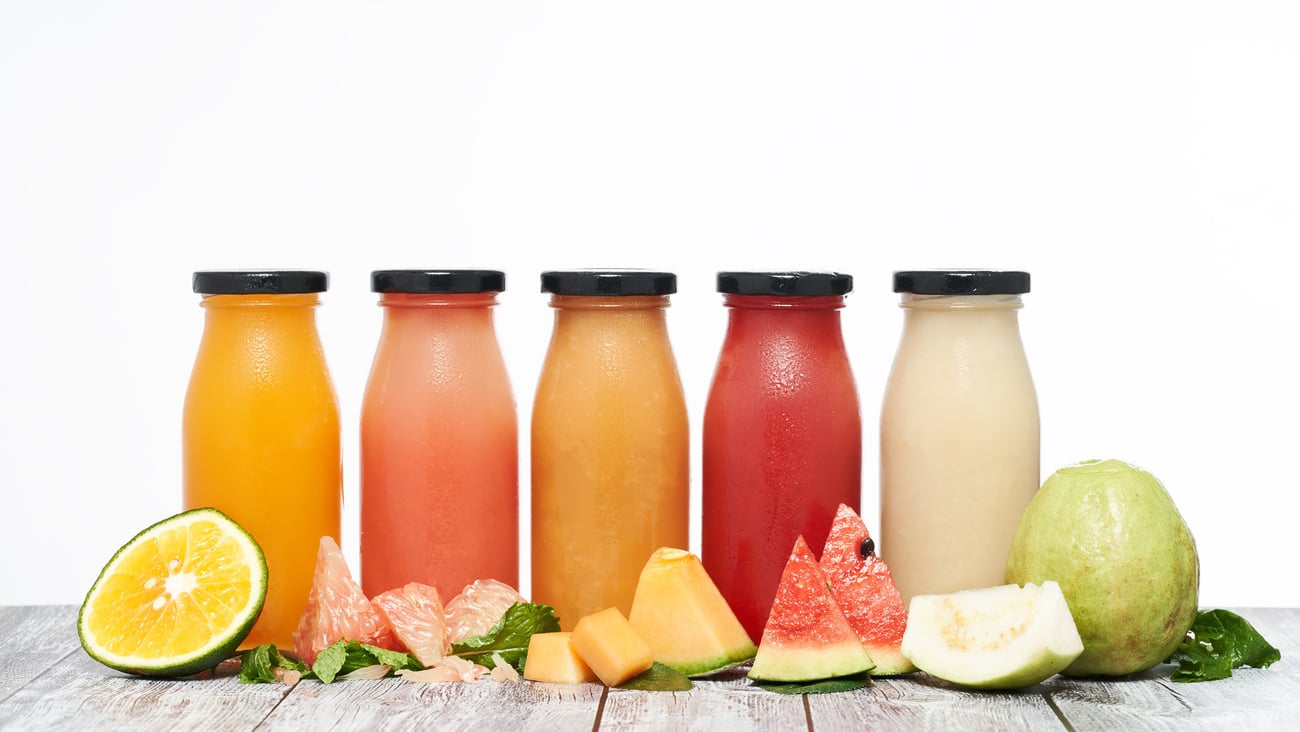 Enjoy some tropical fruit shake or juice during summer. The rich vitamin A guava, attractive orange color, heat release function of lemon or watermelon's red sexy color  would bring up you day.; Shutterstock ID 1325594387