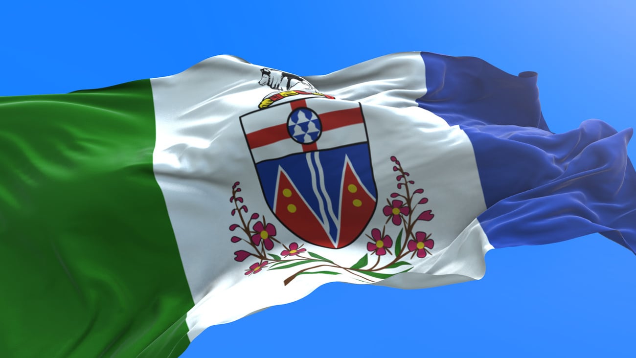 Yukon flag - Canada - 3D realistic waving flag background; Shutterstock ID 1751458757